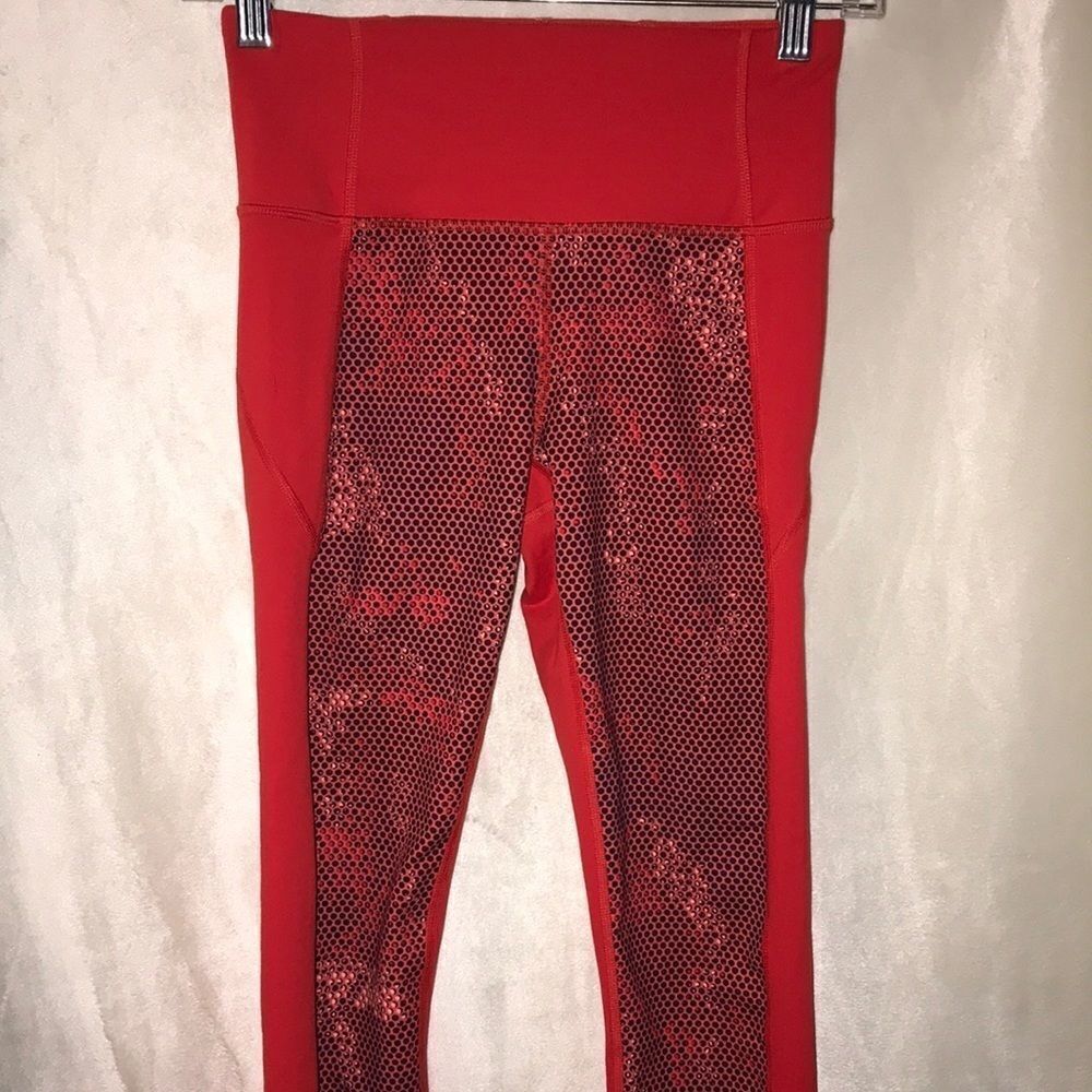 Under Armour Women's Orange Gray‎ Honey Bee Comb Wide Waistband Yoga Leggings XS